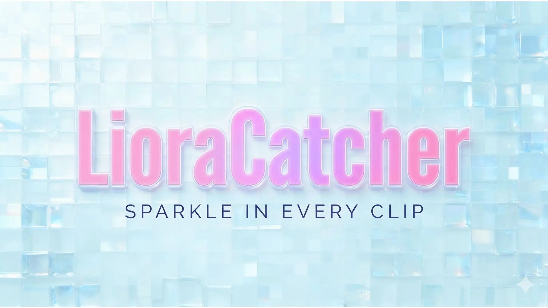 Promotional graphic for 'LioraCatcher' with a blue grid background and pink text.