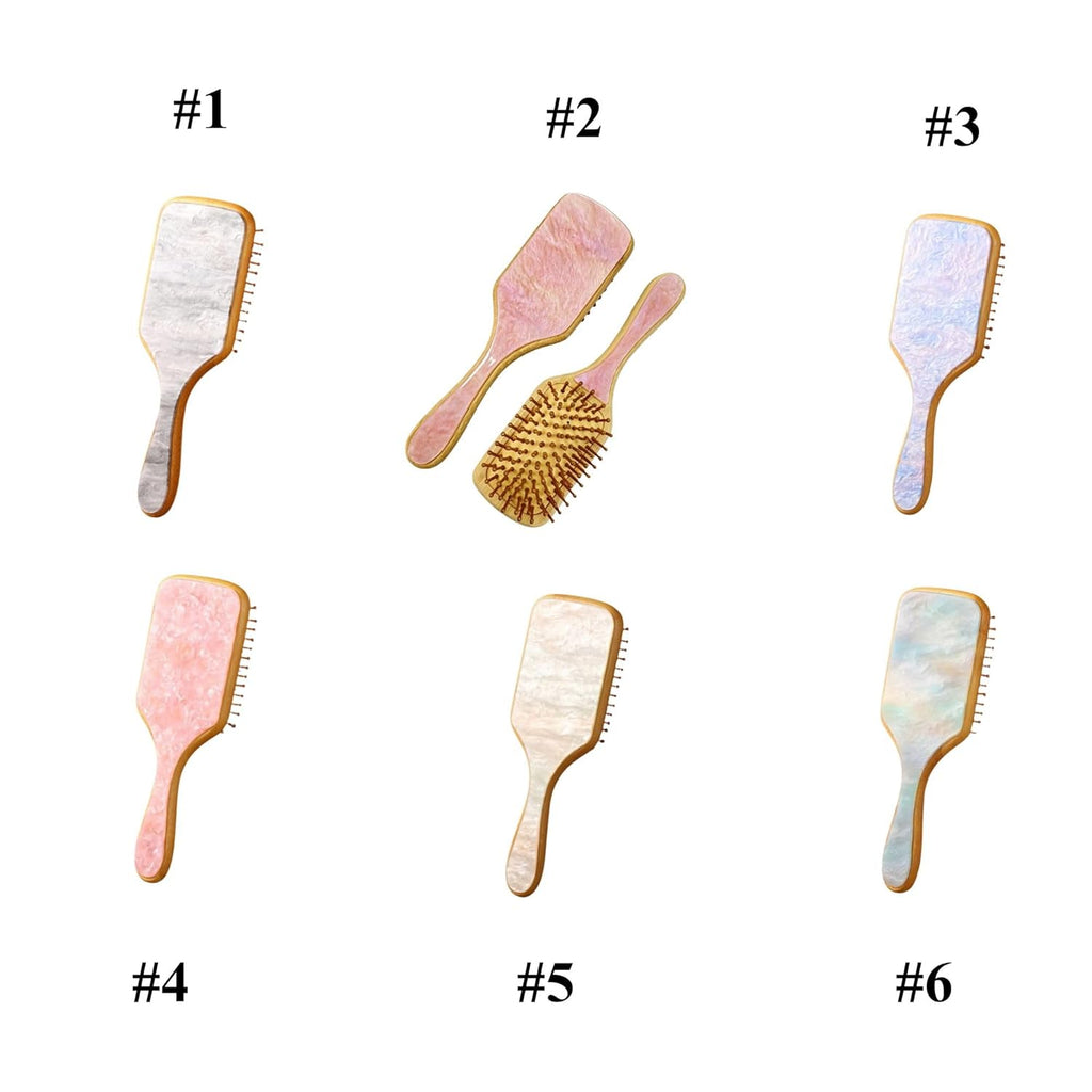 Air cushion hair brush color options showing six handle and back styles