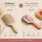 Pink rhinestone hair brush with wooden handle, anti-static bristles