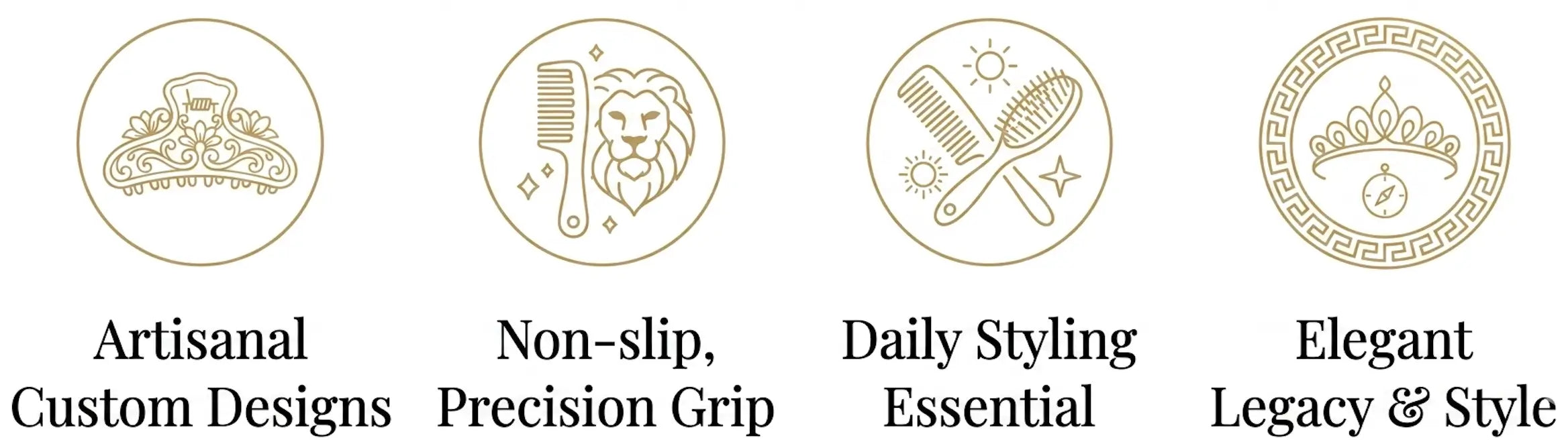 Set of four icons with text describing hair styling products.