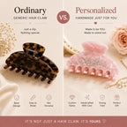Tortoise and pink rhinestone hair claw clips shown side-by-side